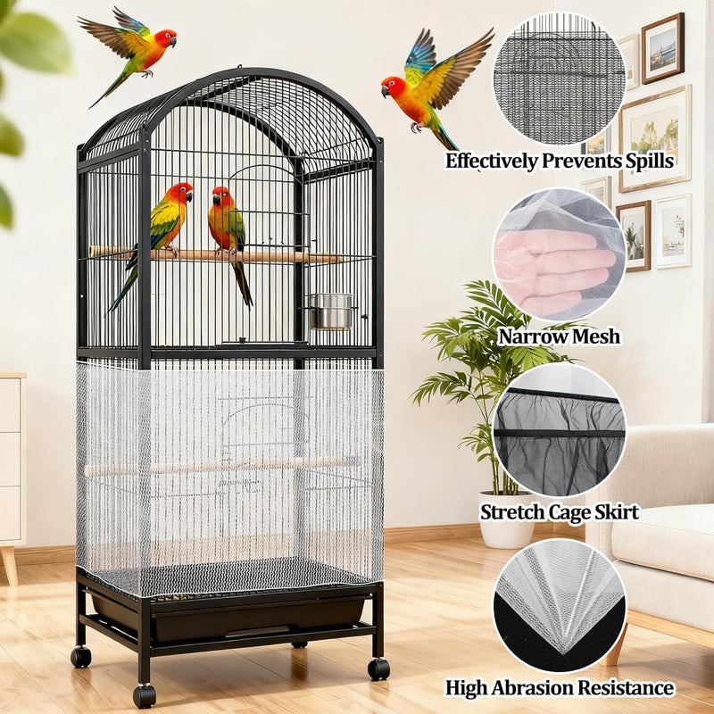 Rainflow 2 Pcs Bird Cage Cover - Bird Cage Seed Catcher Bird Net Bird Cage Skirt Nylon Nesh Bird Cage Net for Round Square Canary Parakeet Cockatiel Pigeon Budgie Quail Large Tall Big Bird Cage - Image 4